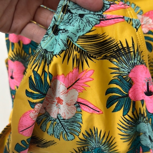 art class Kids Swim One Piece in Yellow with Pink and Green Floral - Picture 3 of 3